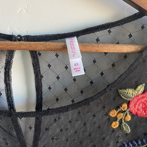 Xhileration - Floral Embroidery Sheer Blouse - Picture 8 of 9